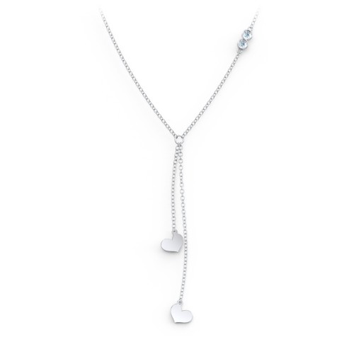 Lariat with Heart Charms and Gemstones – Sterling Silver with Blue Topaz