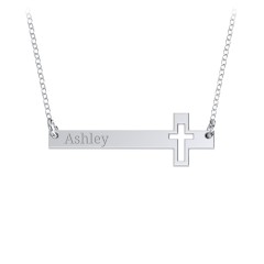 Engravable Cross Bar Pendant with Cross Cutout – Sterling Silver