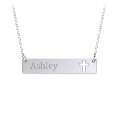 Engravable Bar Pendant with Cross Cutout – Sterling Silver