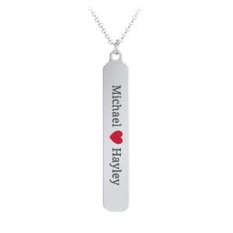 Engravable Long Tag Necklace with Cold Enamel Heart