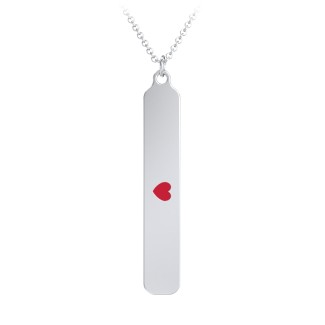 Engravable Long Tag Necklace with Cold Enamel Heart