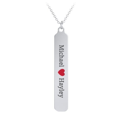Engravable Long Tag Necklace with Cold Enamel Heart