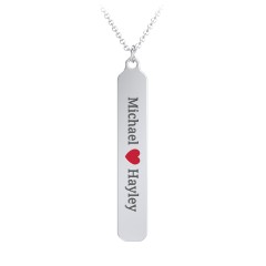 Engravable Long Tag Necklace with Cold Enamel Heart – Sterling Silver