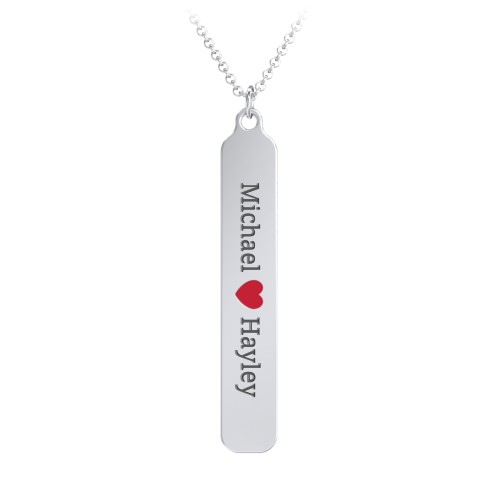 Engravable Long Tag Necklace with Cold Enamel Heart – Sterling Silver