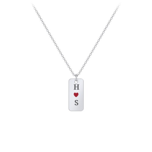 Initial Tag Necklace with Cold Enamel Heart