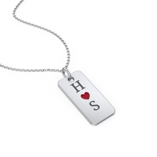 Initial Tag Necklace with Cold Enamel Heart – Sterling Silver