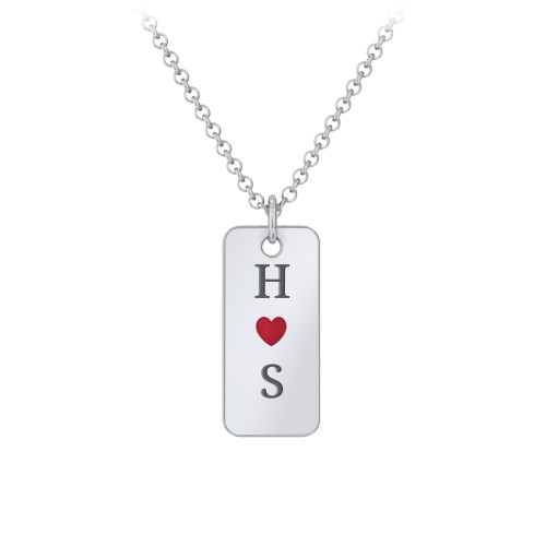 Initial Tag Necklace with Cold Enamel Heart – Sterling Silver