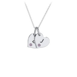 Engravable 2 Sideways Hearts Necklace with Birthstone