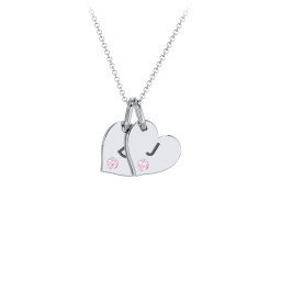 Engravable 2 Sideways Hearts Necklace with Birthstone