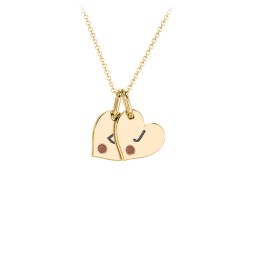 Engravable 2 Sideways Hearts Necklace with Birthstone in 18K Gold Plated Silver with Garnet