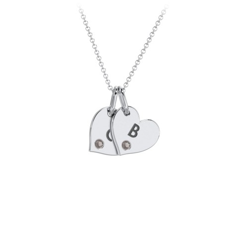 Engravable 2 Sideways Hearts Necklace with Birthstone