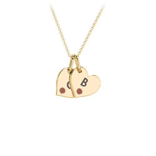 Engravable 2 Sideways Hearts Necklace with Birthstone – 18K Gold Plated Silver with Garnet