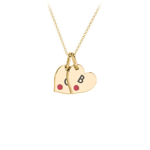 Engravable 2 Sideways Hearts Necklace with Birthstone – 18K Gold Plated Silver with Garnet