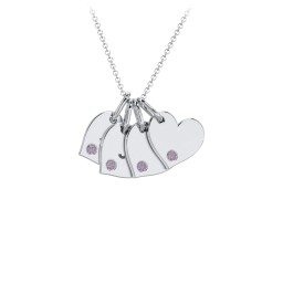 Engravable 4 Sideways Hearts Necklace with Birthstone