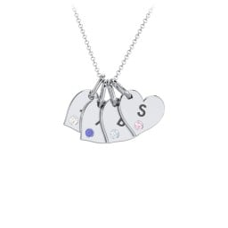 Engravable 4 Sideways Hearts Necklace with Birthstone
