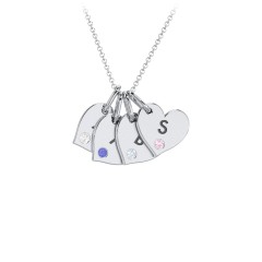 Engravable 4 Sideways Hearts Necklace with Birthstone – 18K Gold Plated Silver with Cubic Zirconia, Blue Sapphire, Aquamarine, and Pink Tourmaline