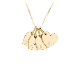 Engravable 4 Sideways Hearts Necklace with Birthstone in 18K Gold Plated Silver with Peridot