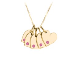 Engravable 5 Sideways Hearts Necklace with Birthstone in 18K Gold Plated Silver with Ruby