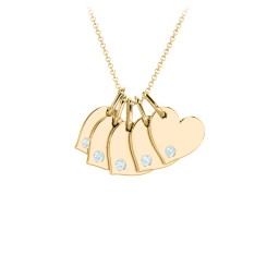 Engravable 5 Sideways Hearts Necklace with Birthstone in 18K Gold Plated Silver with Blue Topaz