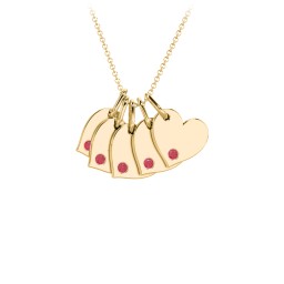 Engravable 5 Sideways Hearts Necklace with Birthstone in 18K Gold Plated Silver with Garnet