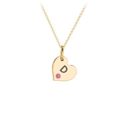 Engravable Sideways Heart Necklace with Birthstone in 18K Gold Plated Silver with Ruby