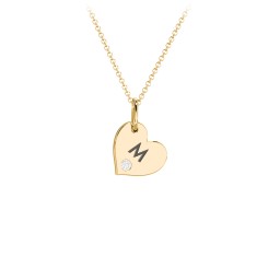Engravable Sideways Heart Necklace with Birthstone in 18K Gold Plated Silver with Diamond