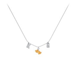 Initials Necklace with Double Heart Gemstones