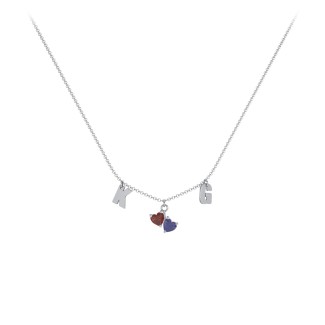 Initials Necklace with Double Heart Gemstones