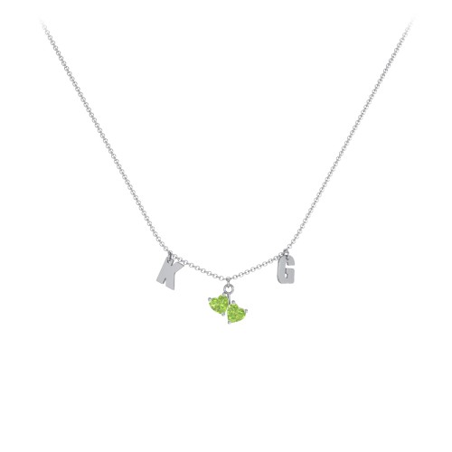 Initials Necklace with Double Heart Gemstones