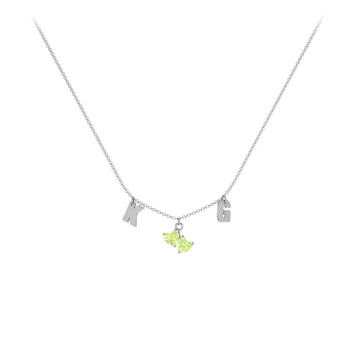 Initials Necklace with Double Heart Gemstones