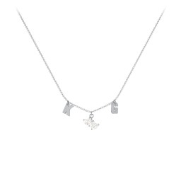 Initials Necklace with Double Heart Gemstones in 925 Sterling Silver with Cubic Zirconia