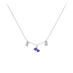 Initials Necklace with Double Heart Gemstones in 925 Sterling Silver with Blue Sapphire