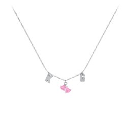 Initials Necklace with Double Heart Gemstones in 925 Sterling Silver with Pink Tourmaline