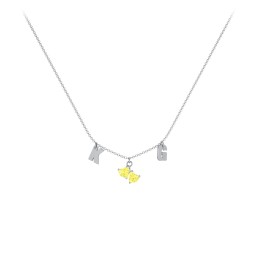 Initials Necklace with Double Heart Gemstones in 925 Sterling Silver with Citrine