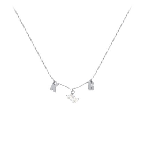 Initials Necklace with Double Heart Gemstones – Sterling Silver with Cubic Zirconia