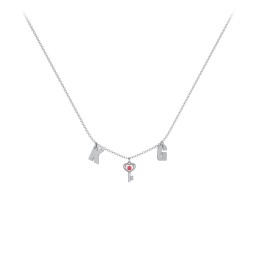 Initials Necklace with Gemstone Key Charm in 925 Sterling Silver