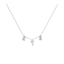 Initials Necklace with Gemstone Key Charm in 925 Sterling Silver with Cubic Zirconia