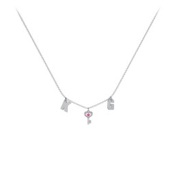 Initials Necklace with Gemstone Key Charm in 925 Sterling Silver with Ruby