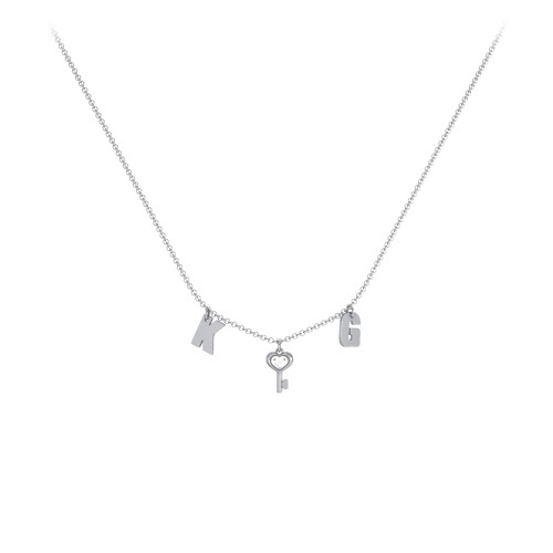 Initials Necklace with Gemstone Key Charm – Sterling Silver with Cubic Zirconia