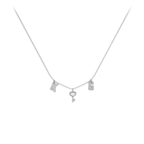Initials Necklace with Gemstone Key Charm – Sterling Silver with Blue Topaz