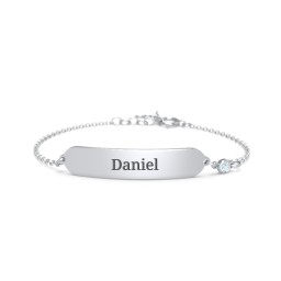 Kids and Baby Engravable Bracelet with Birthstone in 925 Sterling Silver with Blue Topaz