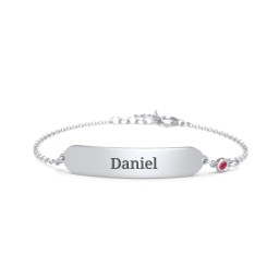 Kids and Baby Engravable Bracelet with Birthstone in 925 Sterling Silver