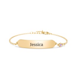 Kids and Baby Engravable Bracelet with Birthstone in 10K Solid Yellow Gold with Amethyst