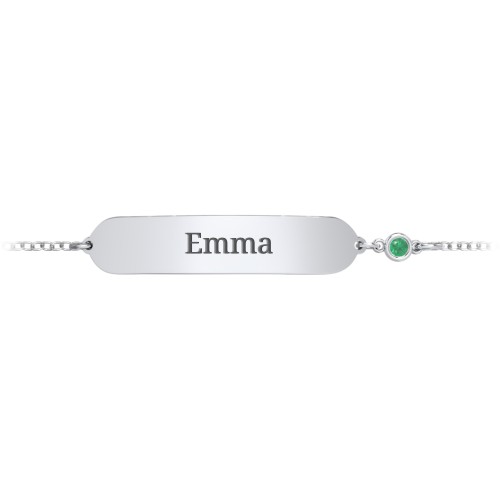 Kids and Baby Engravable Bracelet with Birthstone – Sterling Silver with Emerald
