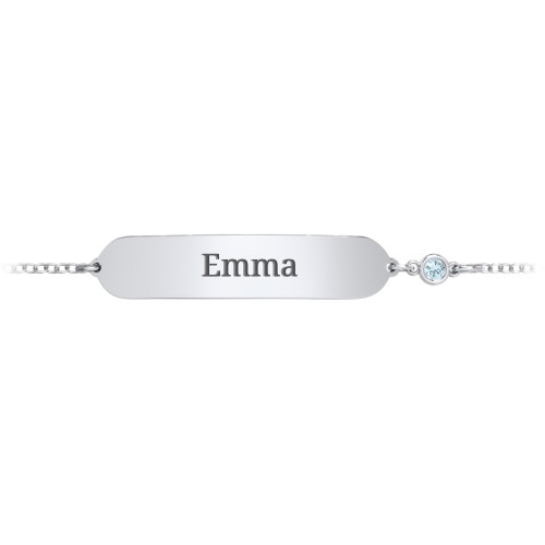 Kids and Baby Engravable Bracelet with Birthstone – Sterling Silver with Blue Topaz