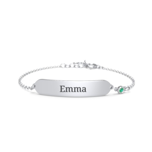 Kids and Baby Engravable Bracelet with Birthstone – Sterling Silver with Emerald