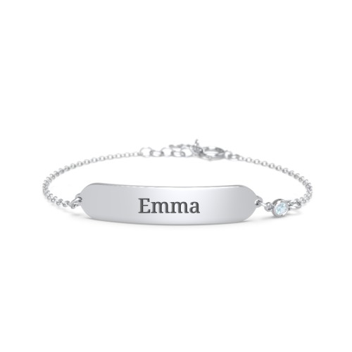 Kids and Baby Engravable Bracelet with Birthstone – Sterling Silver with Blue Topaz