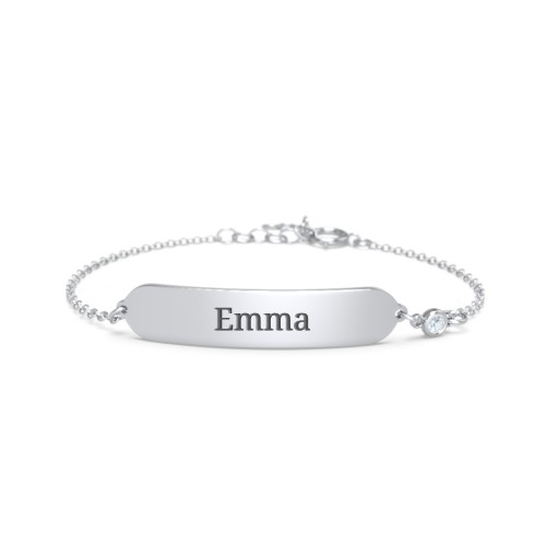 Kids and Baby Engravable Bracelet with Birthstone – Sterling Silver with Aquamarine