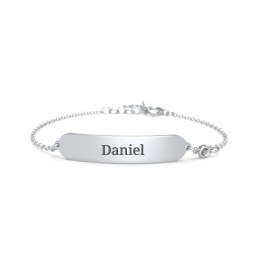 Kids and Baby Engravable Bracelet with Birthstone in 925 Sterling Silver with Smokey Quartz