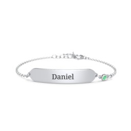 Kids and Baby Engravable Bracelet with Birthstone in 925 Sterling Silver with Emerald